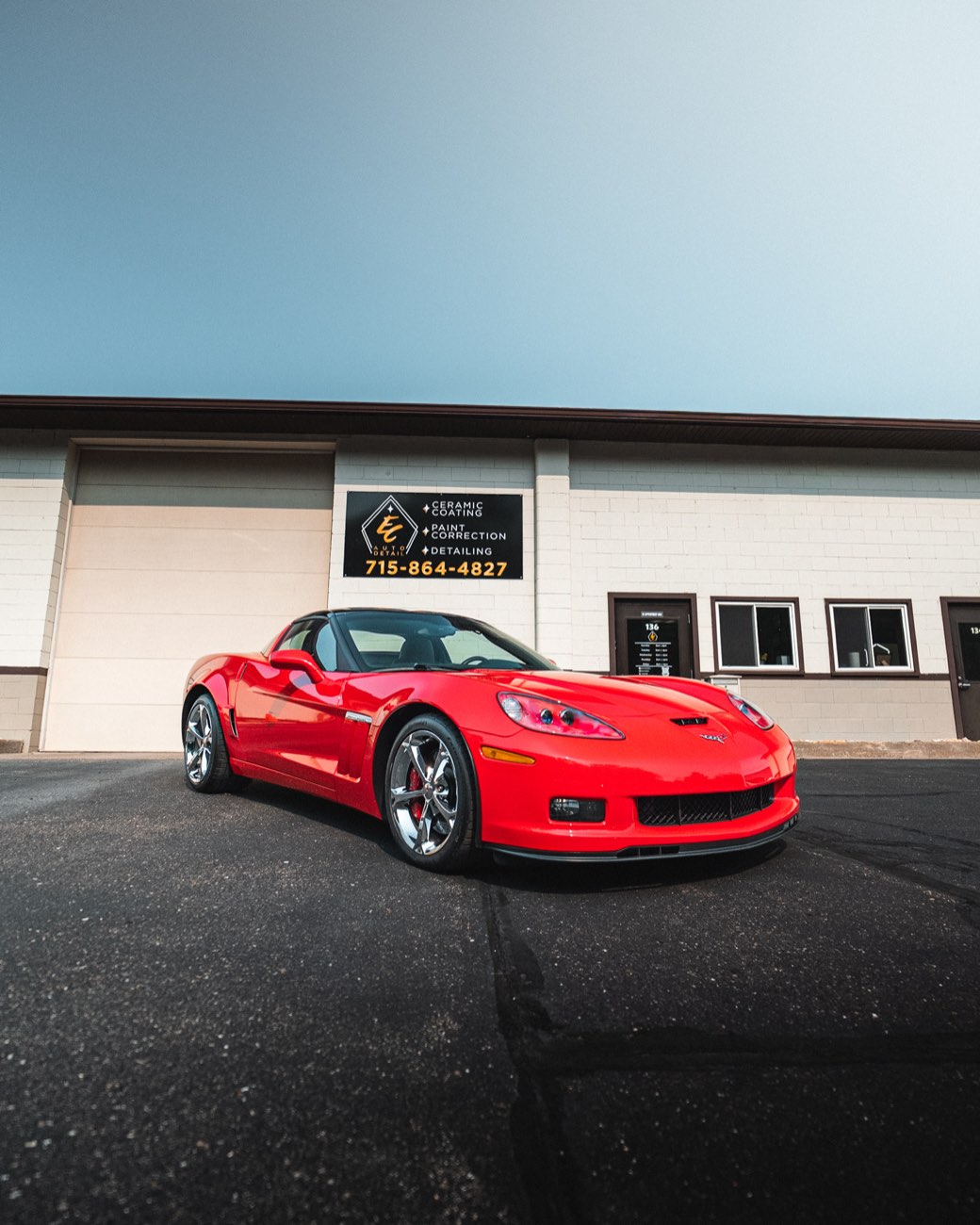Red Corvette Grand Sport paint protection film at Eau Claire Auto Detail