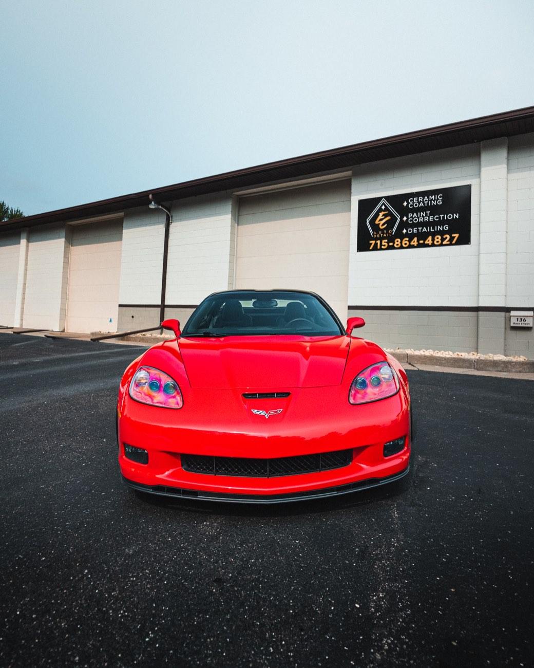 Red Corvette Grand Sport paint protection film at Eau Claire Auto Detail