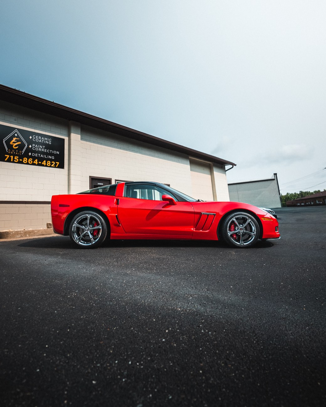 Red Corvette Grand Sport paint protection film at Eau Claire Auto Detail