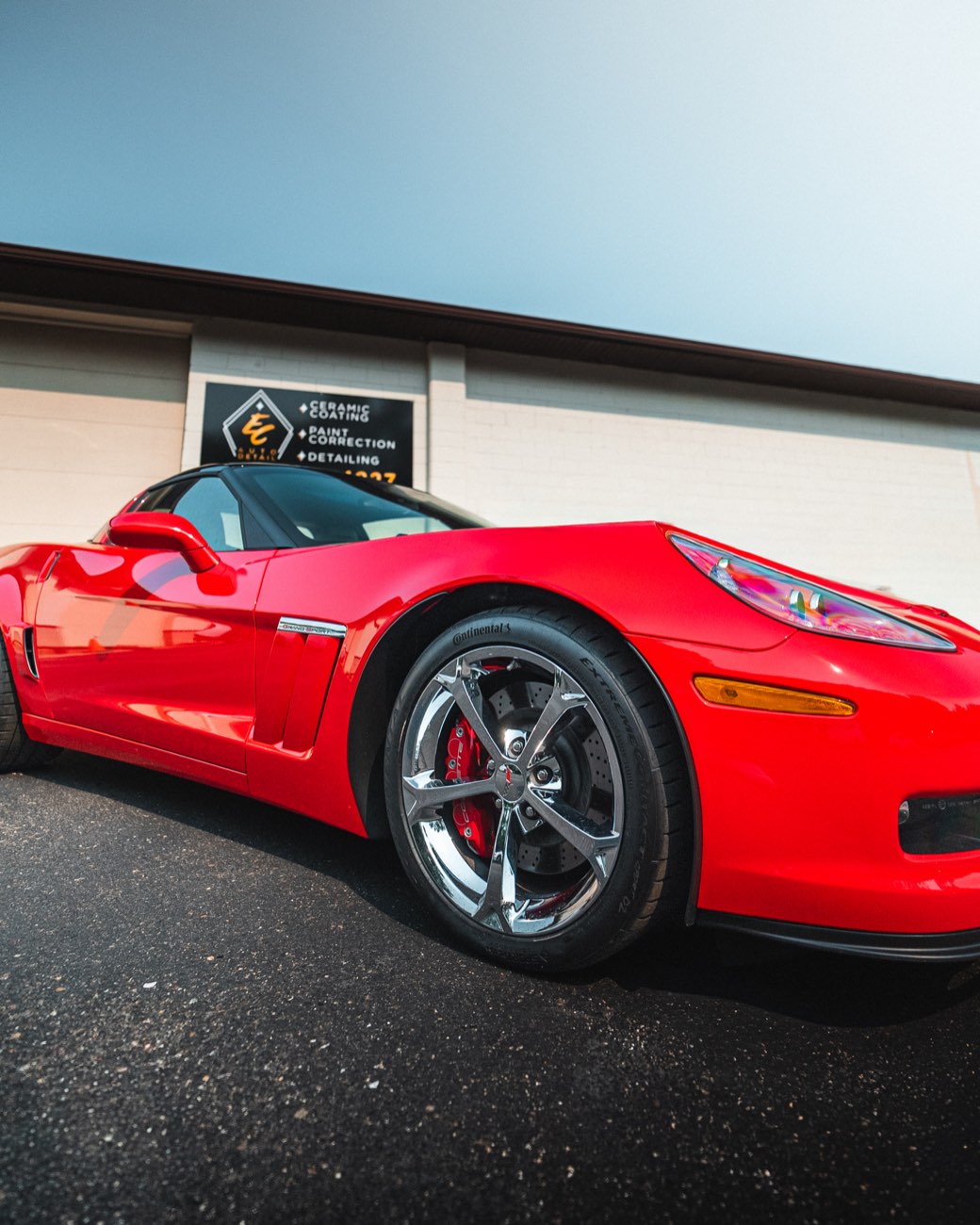 Red Corvette Grand Sport paint protection film at Eau Claire Auto Detail