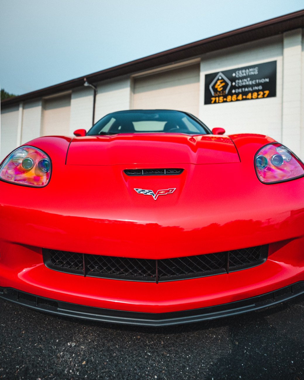 Red Corvette Grand Sport paint protection film at Eau Claire Auto Detail